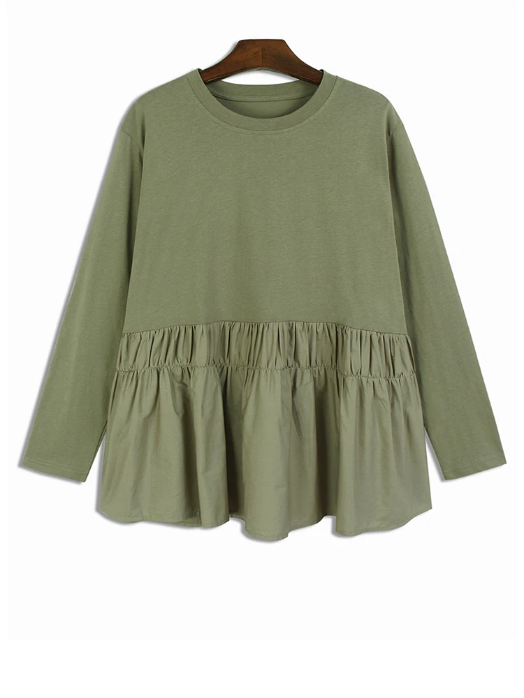 Women Black Pleated Big Sizie Casual Plain T-shirt New Round Neck Long Sleeve Fashion Tide Spring Autumn
Women Black Pleated Big Sizie Casual Plain T-shirt New Round Neck Long Sleeve Fashion Tide Spring Autumn