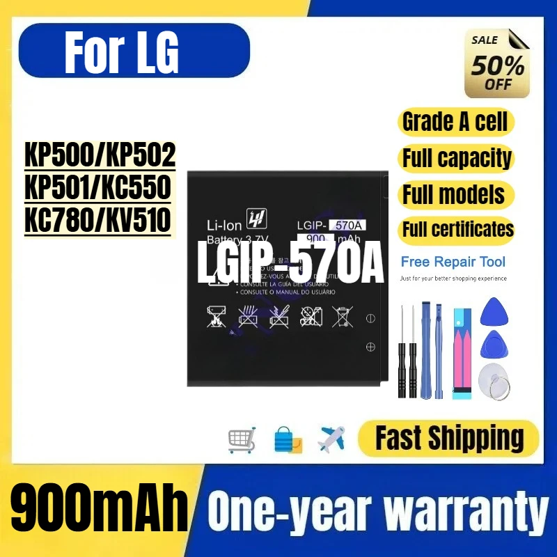 LGIP-570A for LG KP500/KP502/KP501/KC550/KC780/KV510 Phone Battery High Quality High Capacity Replacement Bateria with Tools
LGIP-570A for LG KP500/KP502/KP501/KC550/KC780/KV510 Phone Battery High Quality High Capacity Replacement Bateria with Tools