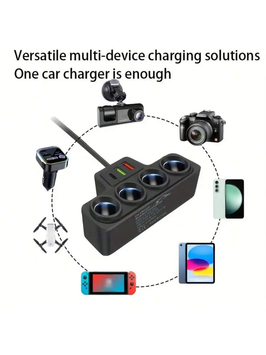 4-Socket Car Charger With USB QC3.0 PD 3.1A For Phone Tablet Drone Camera Nintendo Switch
4-Socket Car Charger With USB QC3.0 PD 3.1A For Phone Tablet Drone Camera Nintendo Switch