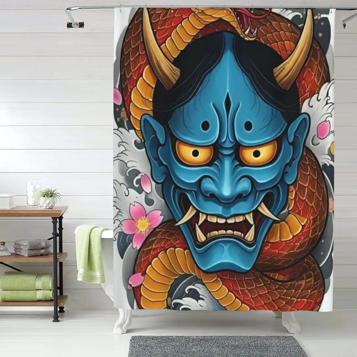 Oni Demon Gaiter Japanese Samurai Ronin Face Shower Curtain Bathroom Polyester Waterproof Bath Curtains with Hooks
Oni Demon Gaiter Japanese Samurai Ronin Face Shower Curtain Bathroom Polyester Waterproof Bath Curtains with Hooks