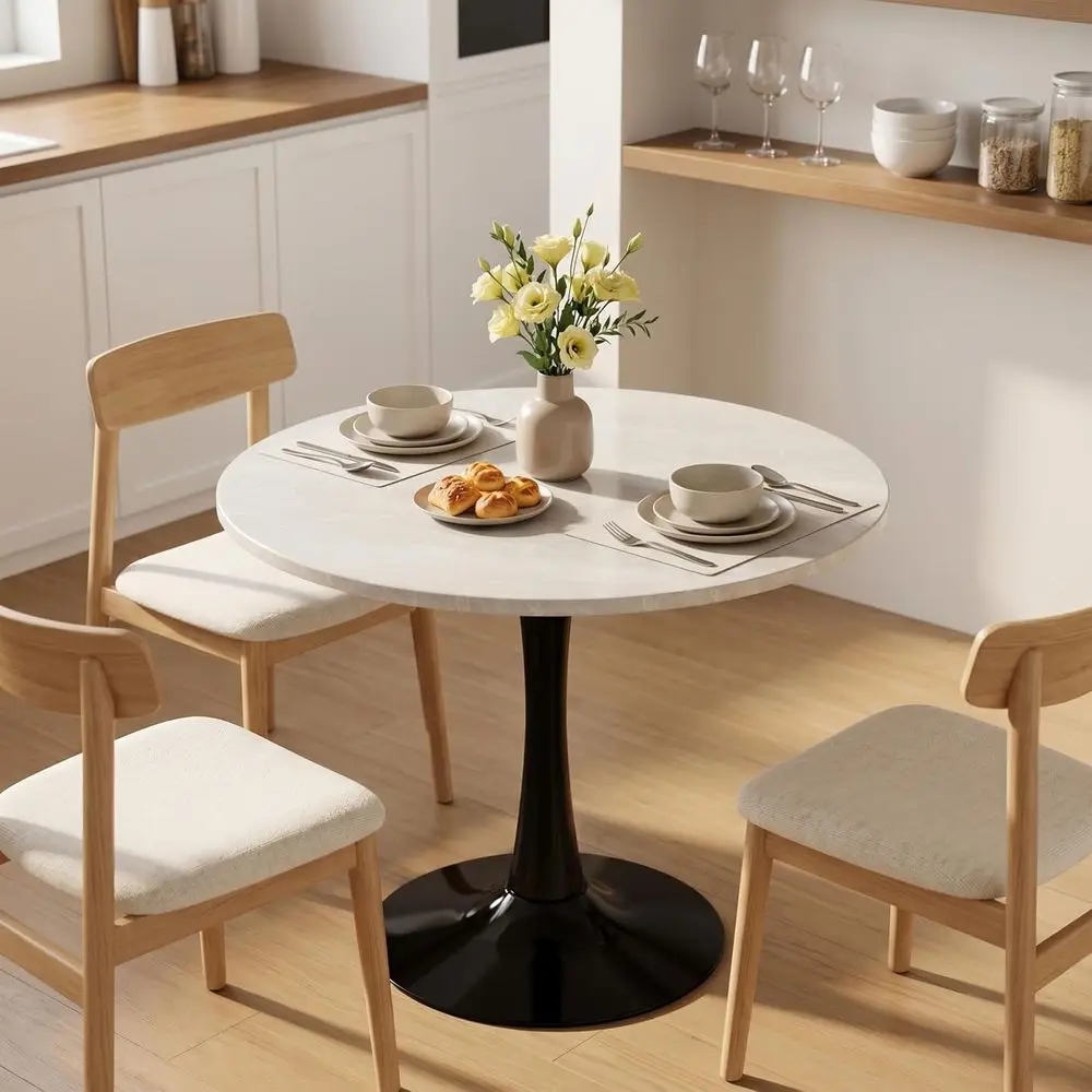 Mid-Century Modern 27.6 Round Marble Dining Table with Black Pedestal Base for 2-4 People, Suitable for Kitchen or Dining Room (
Mid-Century Modern 27.6 Round Marble Dining Table with Black Pedestal Base for 2-4 People, Suitable for Kitchen or Dining Room (