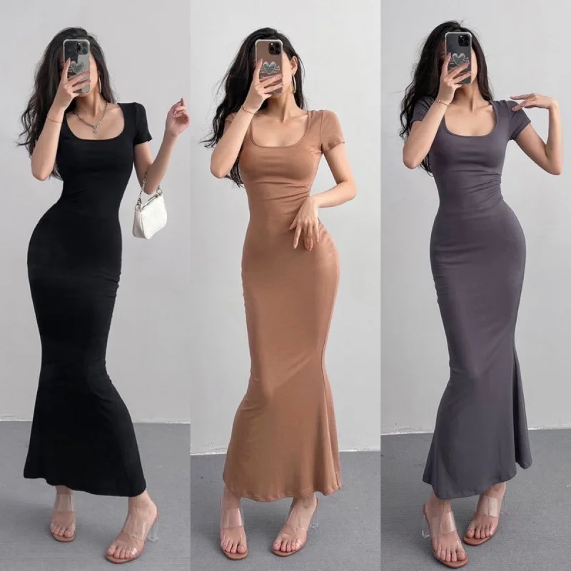 Summer Solid Slim Sexy Dress Women Short Sleeve Skinny Bodycon Maxi Dresses Woman Square Collar Party Vestidos Mujer Y2k Dress
Summer Solid Slim Sexy Dress Women Short Sleeve Skinny Bodycon Maxi Dresses Woman Square Collar Party Vestidos Mujer Y2k Dress