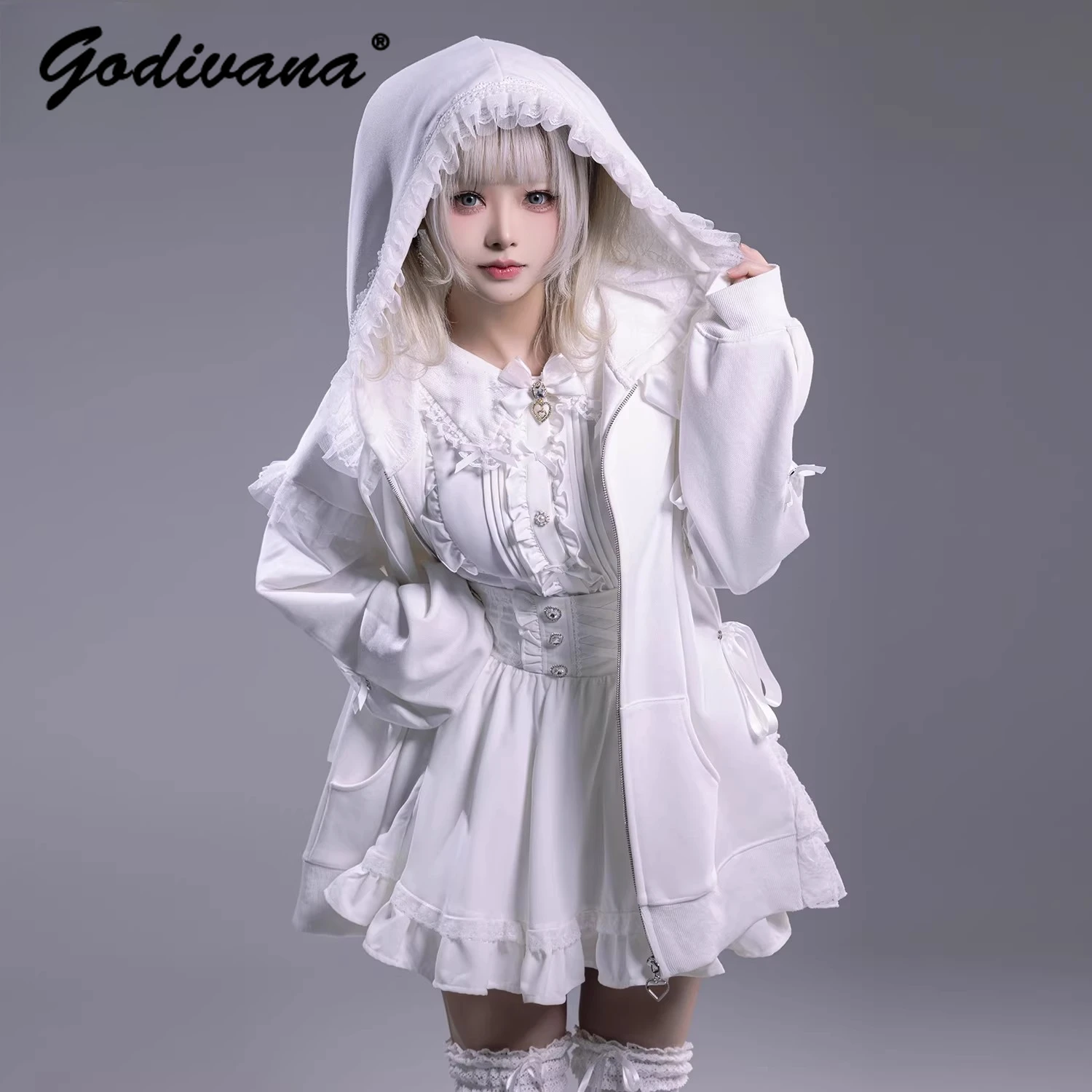 Subculture Sweet Girl's Lace Hooded Sweatshirt New Spring Women's Black and White Zipper Hoodie Coat Lolita Loose Jacket
Subculture Sweet Girl's Lace Hooded Sweatshirt New Spring Women's Black and White Zipper Hoodie Coat Lolita Loose Jacket