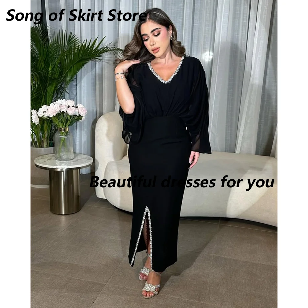 Elegant Black Midi Prom Dresses for Women Girls Crystal V-Neck Ankle Length Mermaid Wedding Gala Evening Party Dress Customized
Elegant Black Midi Prom Dresses for Women Girls Crystal V-Neck Ankle Length Mermaid Wedding Gala Evening Party Dress Customized