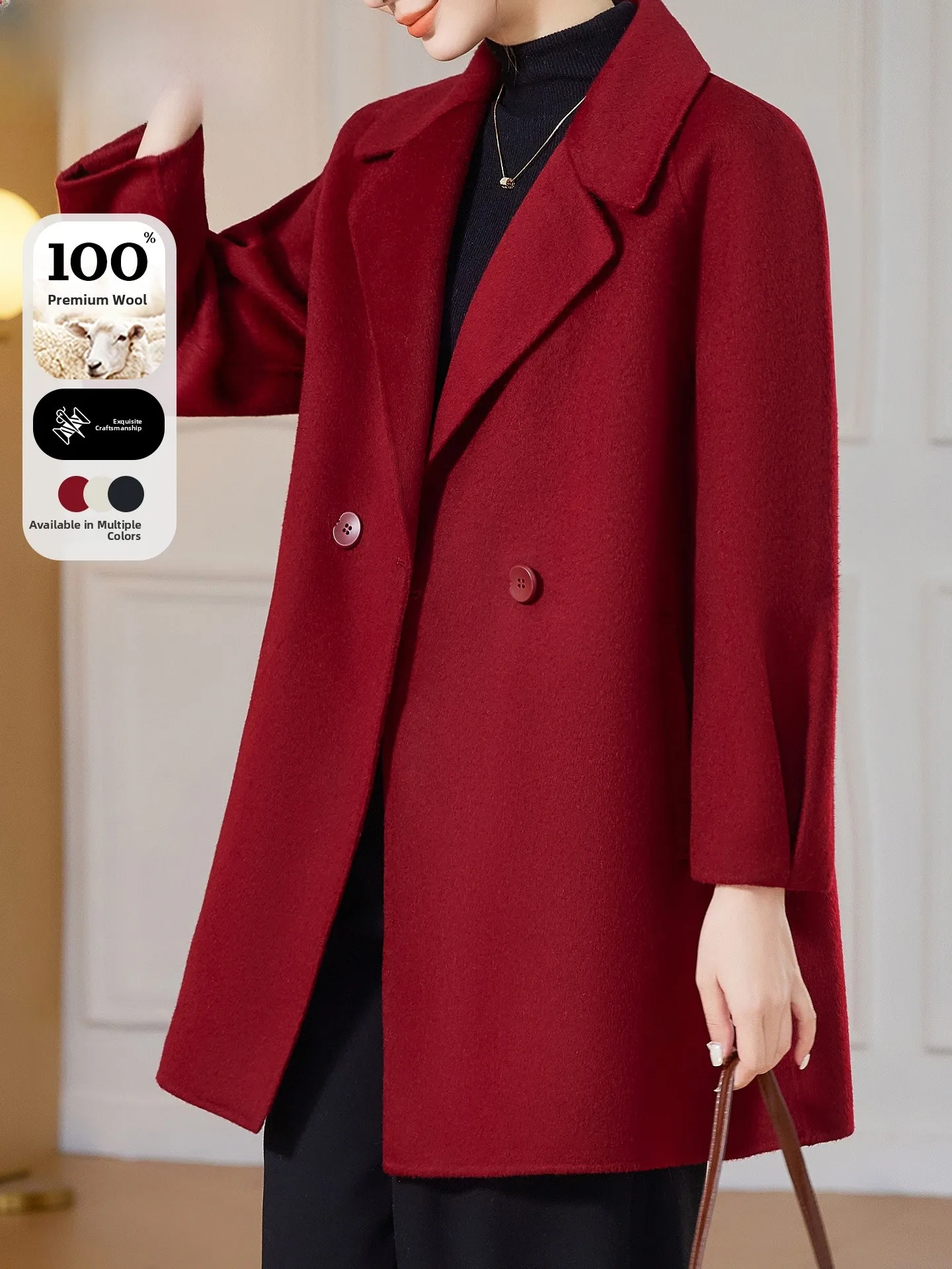 Double-Faced Woolen Coat for Women Mid-Aged And ly Red Woolen Outerwear Warm Fce-Lined Long Coat with Button Detail
Double-Faced Woolen Coat for Women Mid-Aged And ly Red Woolen Outerwear Warm Fce-Lined Long Coat with Button Detail