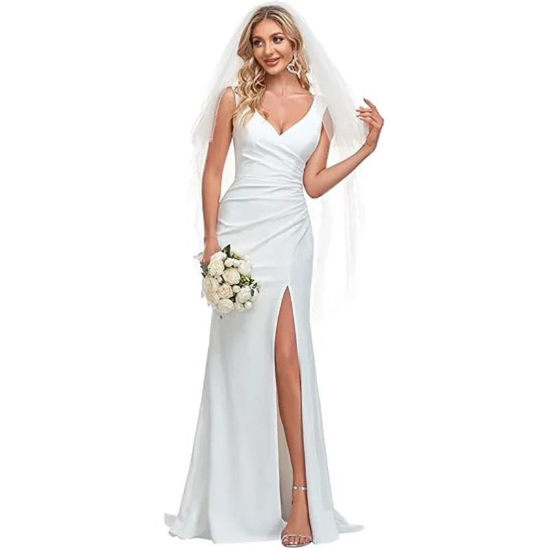 Women's classic V-neck mermaid tight split wedding dress bridal white evening dress party sexy temperament elegant high-end clot
Women's classic V-neck mermaid tight split wedding dress bridal white evening dress party sexy temperament elegant high-end clot