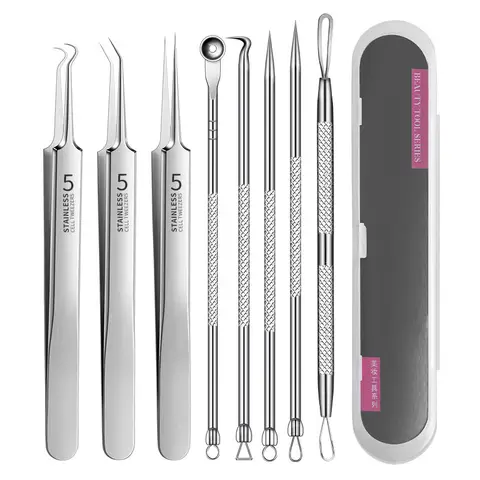 Extra Fine No. 5 Cellular Acne Blackhead Tweezers Black Dots Removal Needles Cleaner Deep Cleansing Pore Cleaner Face Care Tools