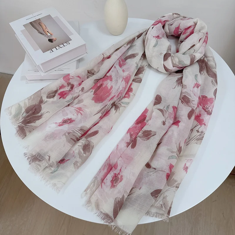 2024Spring and Autumn New Cotton-Linen Thin Scarf Women, Floral Pattern, Elegant, Short Fringe, Travel Sunscreen Beach Shawl
2024Spring and Autumn New Cotton-Linen Thin Scarf Women, Floral Pattern, Elegant, Short Fringe, Travel Sunscreen Beach Shawl