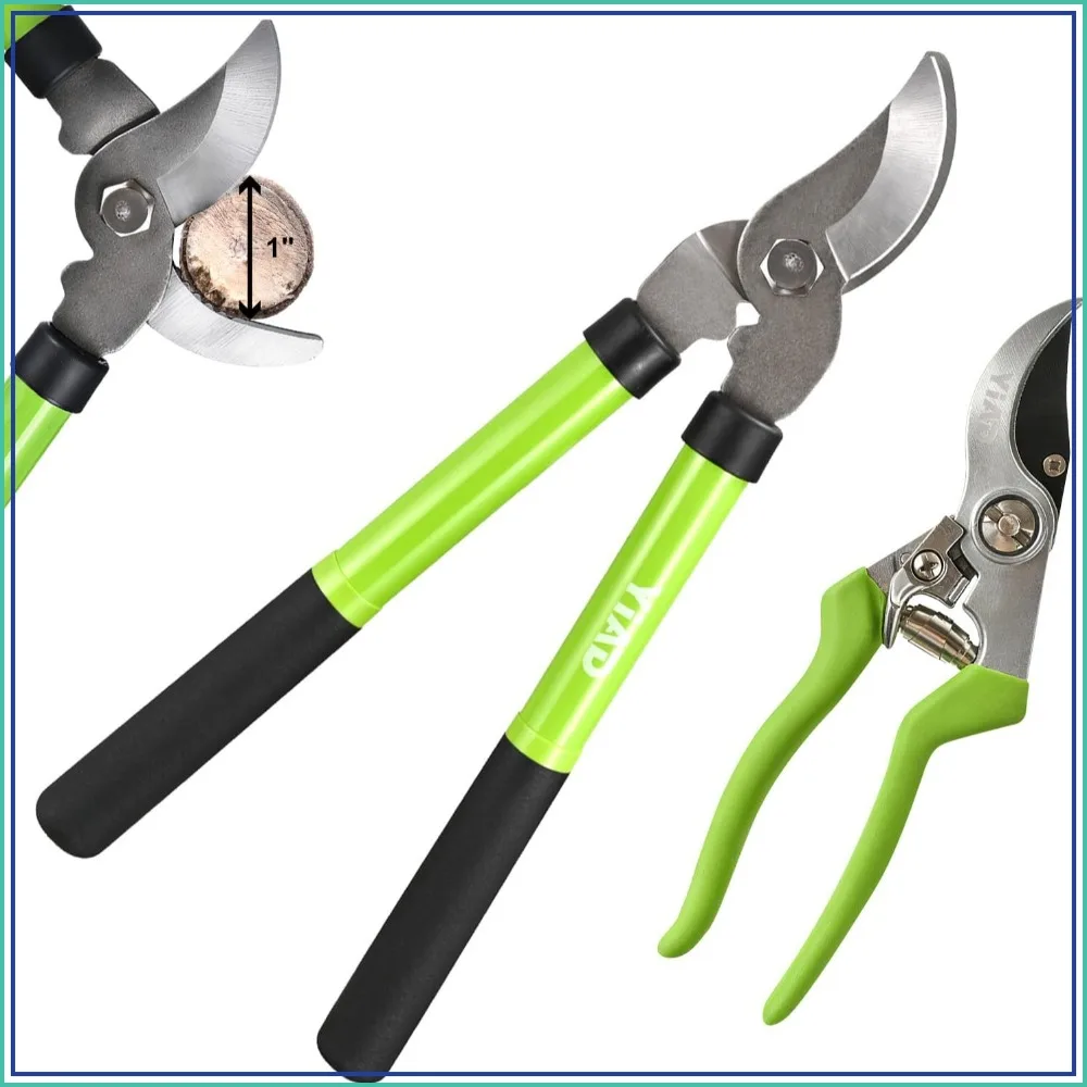 15" Rust-Resistant Bypass Pruners for Tree Trimming, 1" Cut Diameter, Garden Shears Set 2Pcs