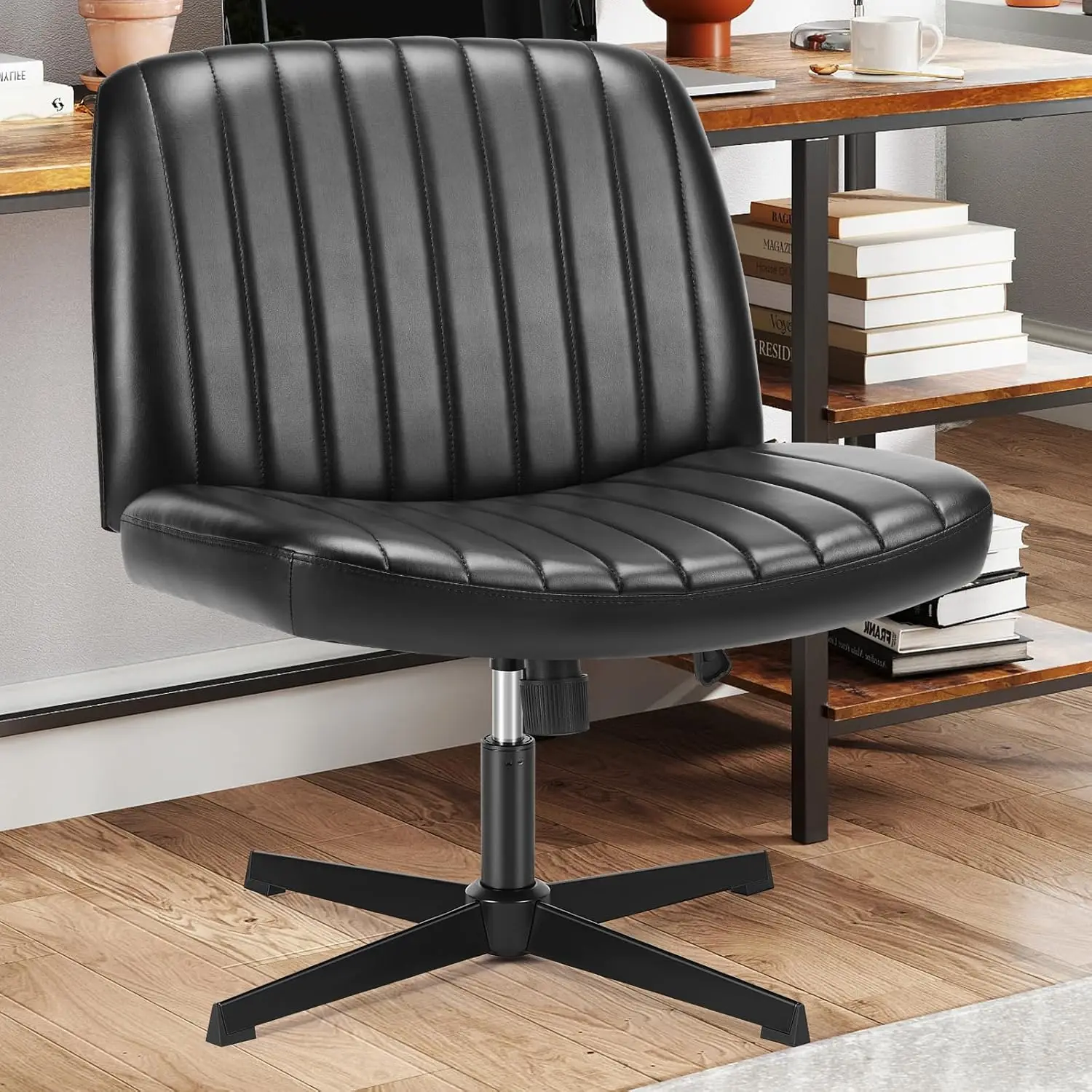 Criss Cross Legged, PU Leather Armless Office Swivel Desk s No Wheels, Vanity Height Adjustable Wide Seat Faux Leat
Criss Cross Legged, PU Leather Armless Office Swivel Desk s No Wheels, Vanity Height Adjustable Wide Seat Faux Leat