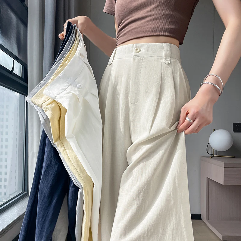 High Waist Wide Leg Cotton Linen Pants Women Summer Casual Pleated Design Loose Drapey Slimming Straight Long Trousers
High Waist Wide Leg Cotton Linen Pants Women Summer Casual Pleated Design Loose Drapey Slimming Straight Long Trousers