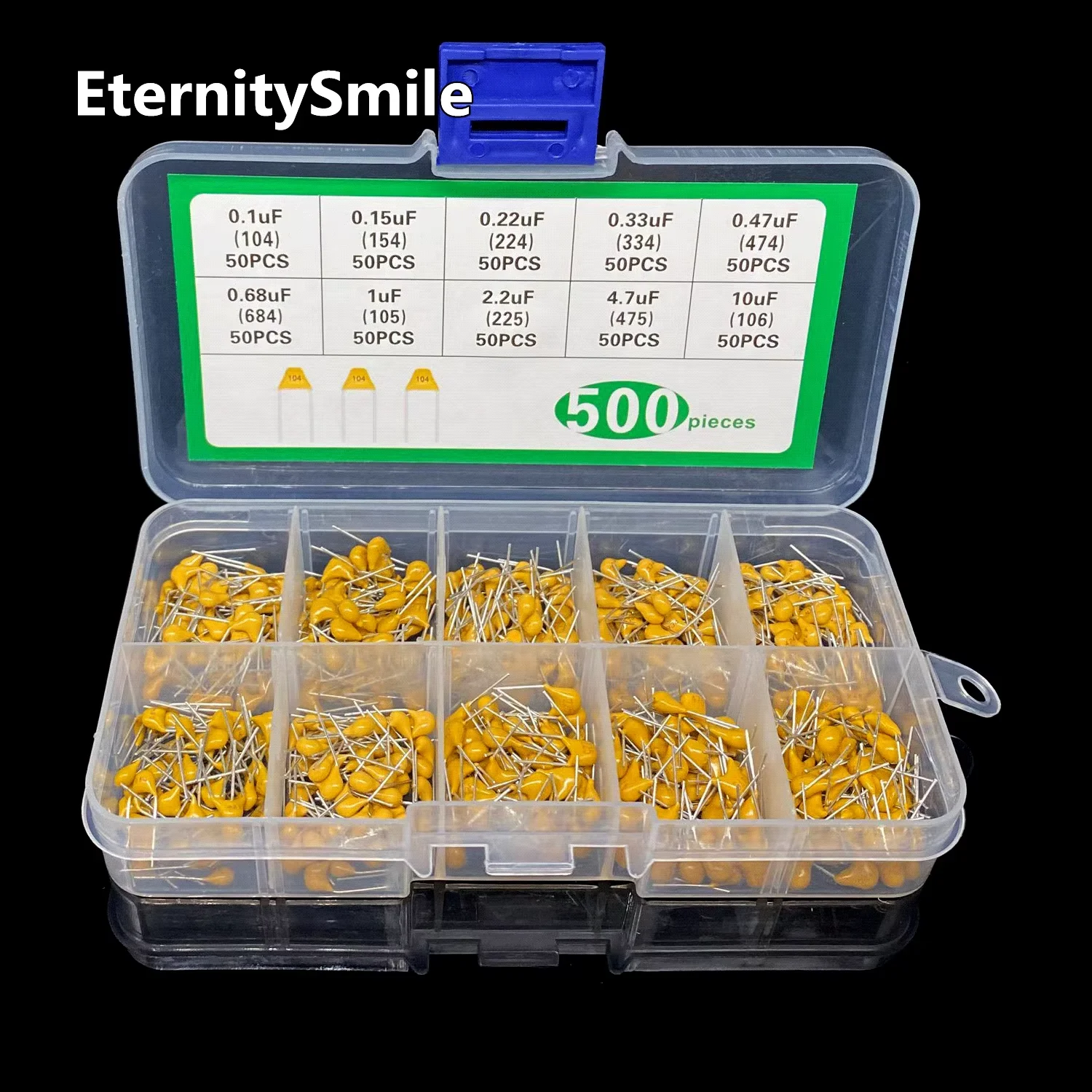 500pcs/Lot 10Values 0.1uF-10uF 50V 154 224 334 474 684 105 225 475 Multilayer Ceramic Capacitors Assorted Kit
500pcs/Lot 10Values 0.1uF-10uF 50V 154 224 334 474 684 105 225 475 Multilayer Ceramic Capacitors Assorted Kit