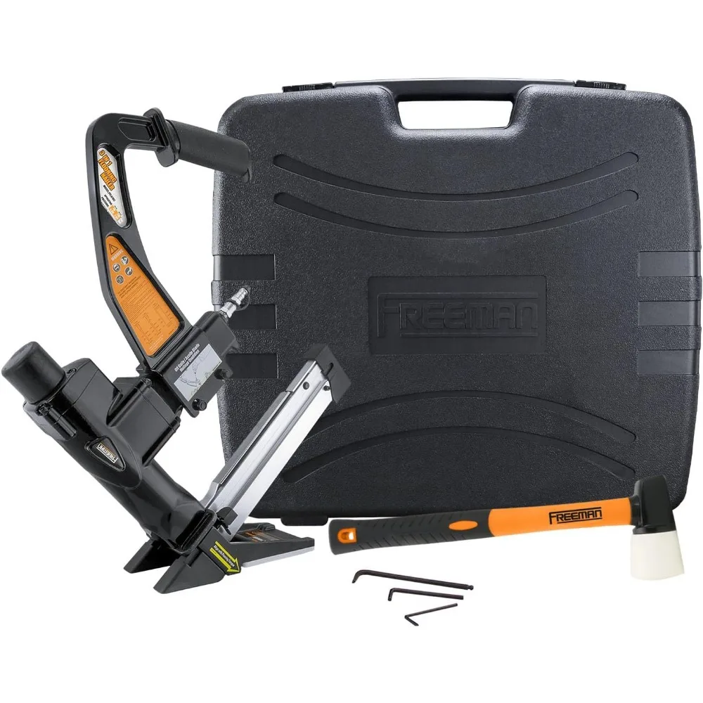 PFL618BR Pneumatic 3-in-1 15.5-Gauge and 16-Gauge 2" Flooring Nailer / Stapler with Flooring Mallet, Interchangeable Base Plate
PFL618BR Pneumatic 3-in-1 15.5-Gauge and 16-Gauge 2" Flooring Nailer / Stapler with Flooring Mallet, Interchangeable Base Plate