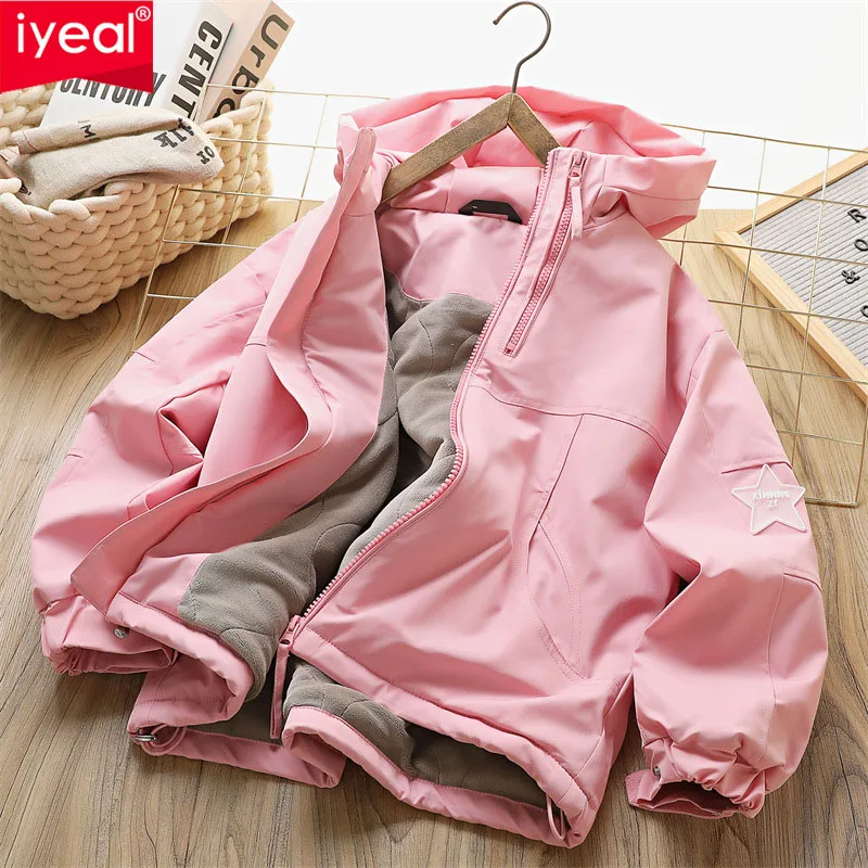 IYEAL новая зимняя молодежная однотонная куртка для мальчиков и девочек, пальто, толстая флисовая ветрозащитная хлопковая куртка с капюшоном