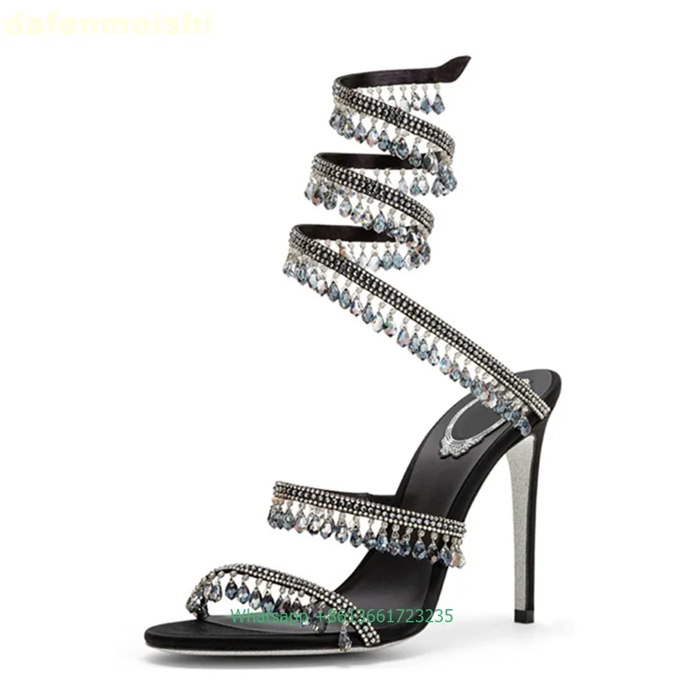 Crystal Pendant Snake-Like Winding Women Sandals Summer New Bling Bling Fashion Stiletto Heel High Heels Rhinestone Shiny Sandal
Crystal Pendant Snake-Like Winding Women Sandals Summer New Bling Bling Fashion Stiletto Heel High Heels Rhinestone Shiny Sandal
