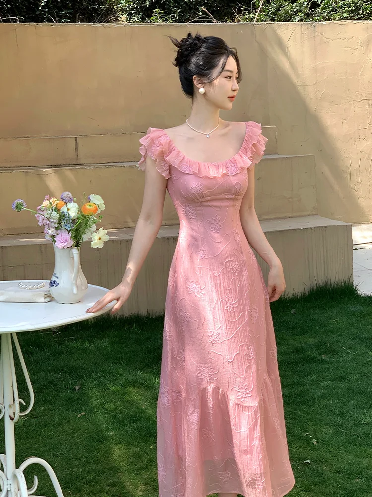 French Elegant Satin Midi Dress Female Casual Vintage Lace Sleeveless Ruffles Dress One Piece Dress Korean Fashion Evening Party
French Elegant Satin Midi Dress Female Casual Vintage Lace Sleeveless Ruffles Dress One Piece Dress Korean Fashion Evening Party