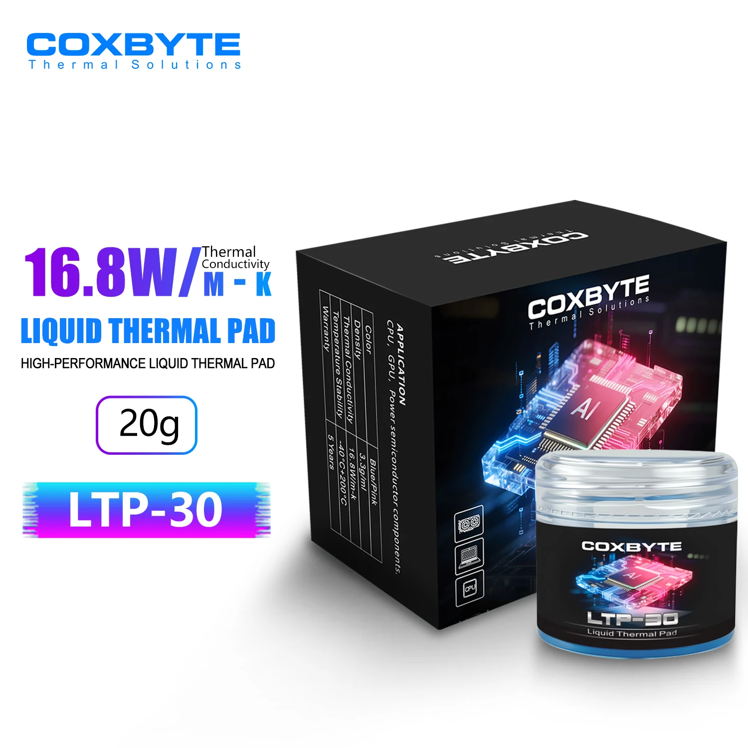 Coxbyte LTP-30 16.8W/mk Thermal Putty For GPU Processor Thermal Pad Replacement Heat Blocking Putty Thermal Putty Rapid Cooling