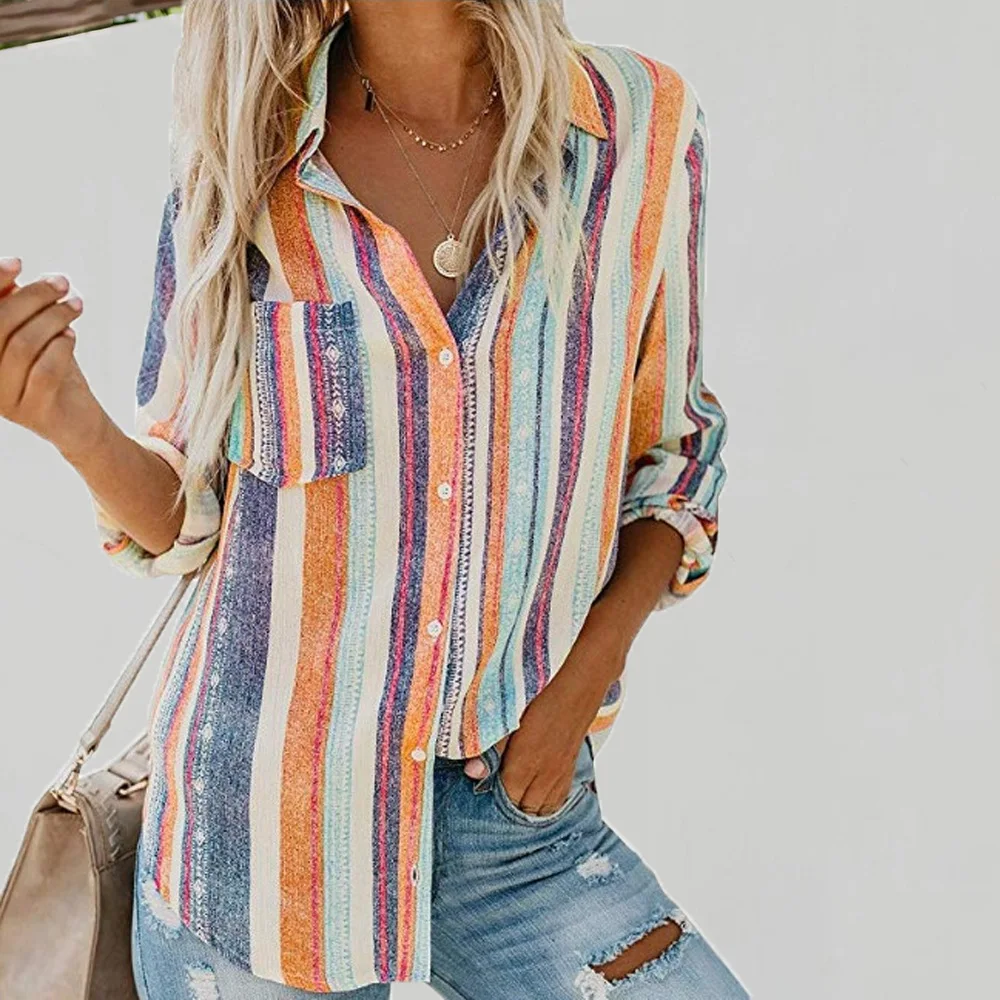Fashion Elegant Woman Shirts Striped Printing 2025 Spring Autumn Lapel Casual Blouses Full Sleeve Single Breasted Streetwear Top
Fashion Elegant Woman Shirts Striped Printing 2025 Spring Autumn Lapel Casual Blouses Full Sleeve Single Breasted Streetwear Top