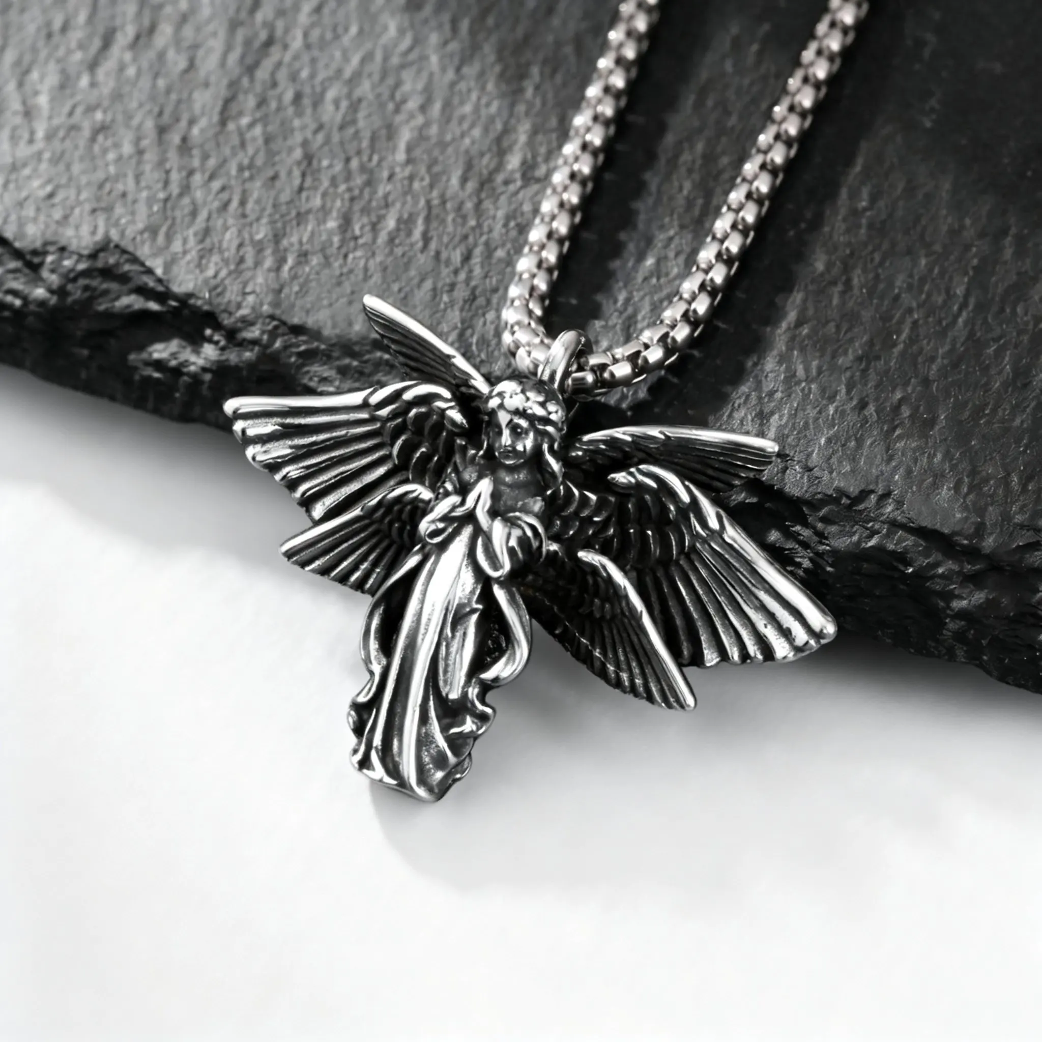 Punk Six Winged Angel Necklace for Men,High Quality Stainless Steel 3D Angle Pendant Necklace,Vintage Streetwear Jewelry Gift
Punk Six Winged Angel Necklace for Men,High Quality Stainless Steel 3D Angle Pendant Necklace,Vintage Streetwear Jewelry Gift