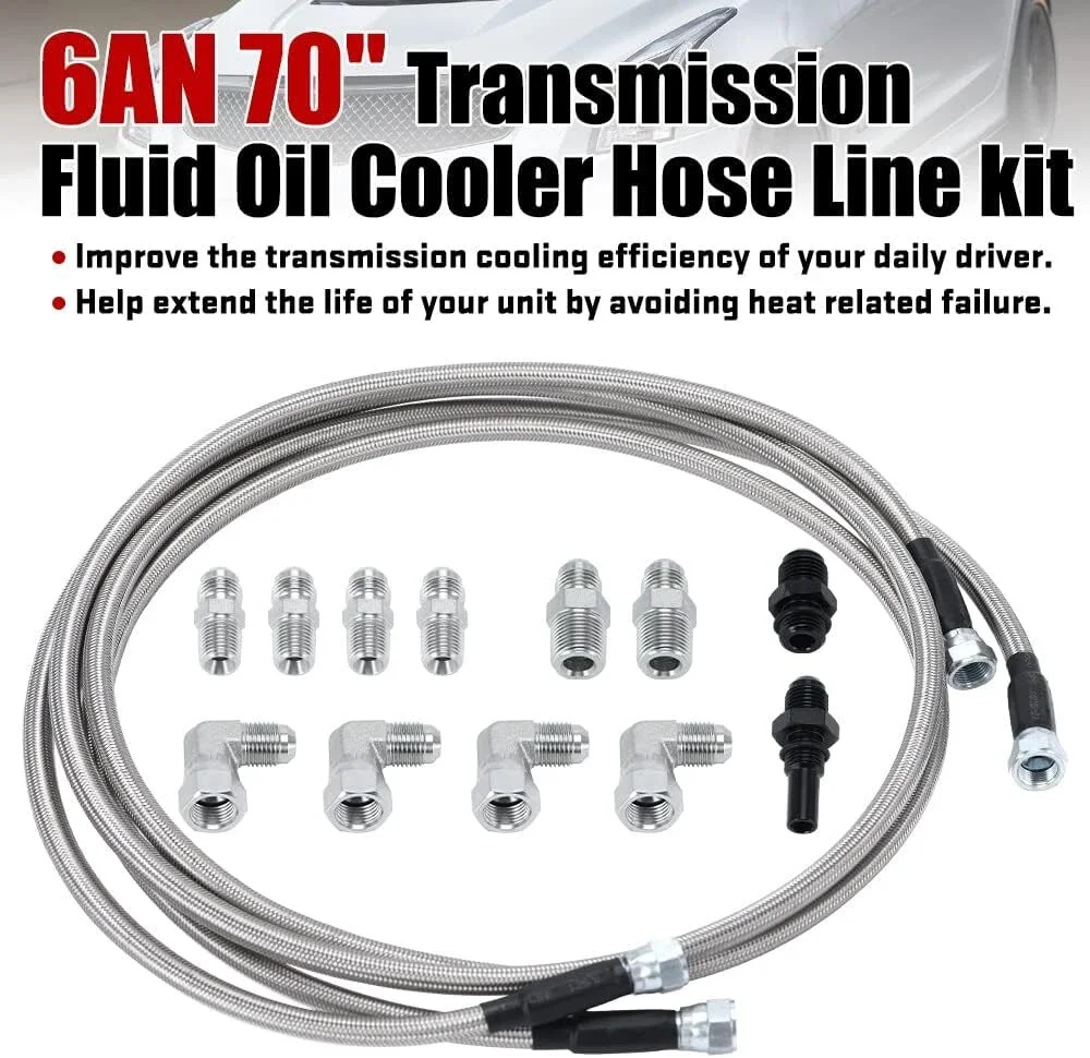 70 Inch Car Transmission Cooler Hose Connector Hose Set Braided Transmission Cooler Hose Lines For 4L80E TH350 TH400 4L80E 700R
70 Inch Car Transmission Cooler Hose Connector Hose Set Braided Transmission Cooler Hose Lines For 4L80E TH350 TH400 4L80E 700R
