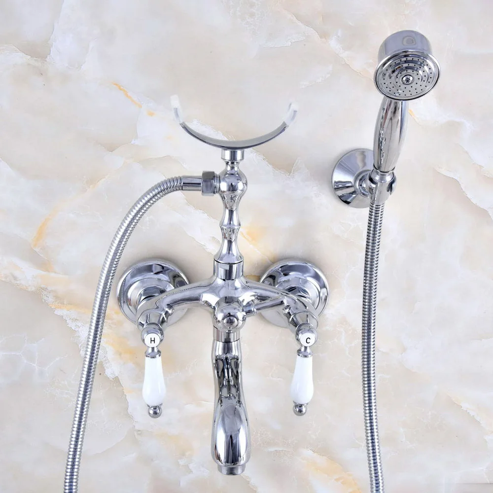 Chrome Brass Double Handle Wall Mounted Bathroom Tub Faucet Set with 150CM Hand Held Shower Spray Mixer Tap 2na754
Chrome Brass Double Handle Wall Mounted Bathroom Tub Faucet Set with 150CM Hand Held Shower Spray Mixer Tap 2na754