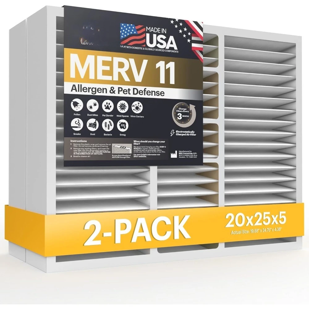 Совместимый с Honeywell воздушный фильтр 20x25x5 MERV 11, 4 дюйма, 2 штуки в упаковке, для защиты от аллергенов, пыли, шерсти животных, дыма
Совместимый с Honeywell воздушный фильтр 20x25x5 MERV 11, 4 дюйма, 2 штуки в упаковке, для защиты от аллергенов, пыли, шерсти животных, дыма