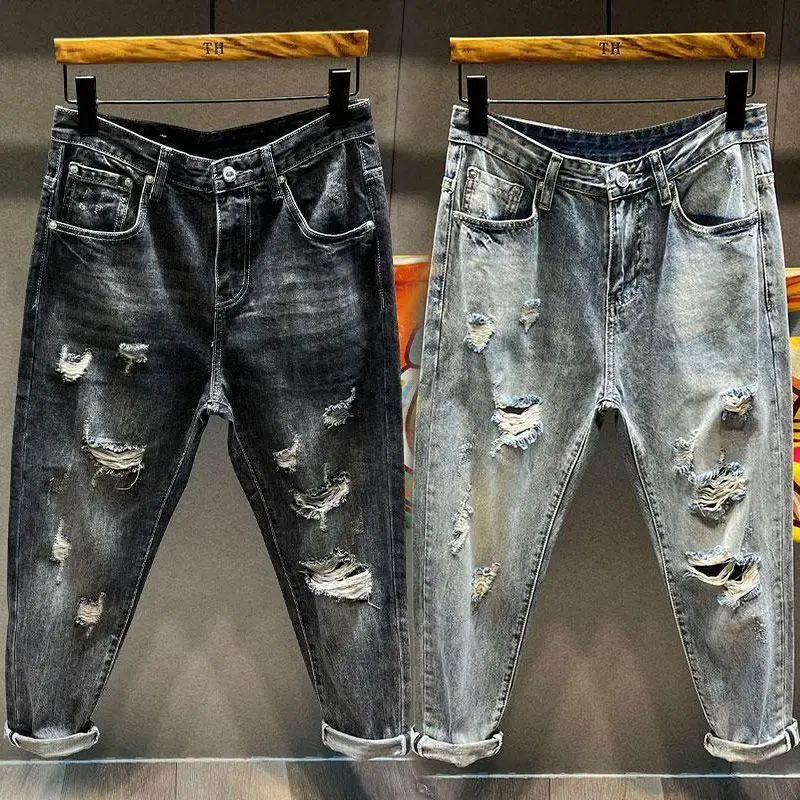 American style retro high street trendy beggar summer thin cropped Harem jeans men's loose fitting pants ripped jeans for men
American style retro high street trendy beggar summer thin cropped Harem jeans men's loose fitting pants ripped jeans for men