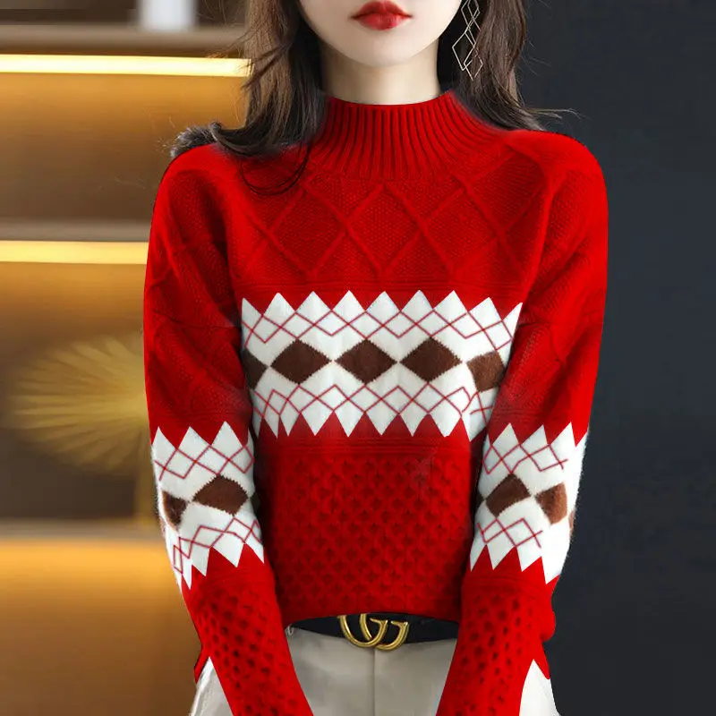Christmas Patchwork Knit Pullover Sweater O- Neck Long Sleeve Fashion Sweater Autumn Winter Women's Korean Style Casual Sweater
Christmas Patchwork Knit Pullover Sweater O- Neck Long Sleeve Fashion Sweater Autumn Winter Women's Korean Style Casual Sweater