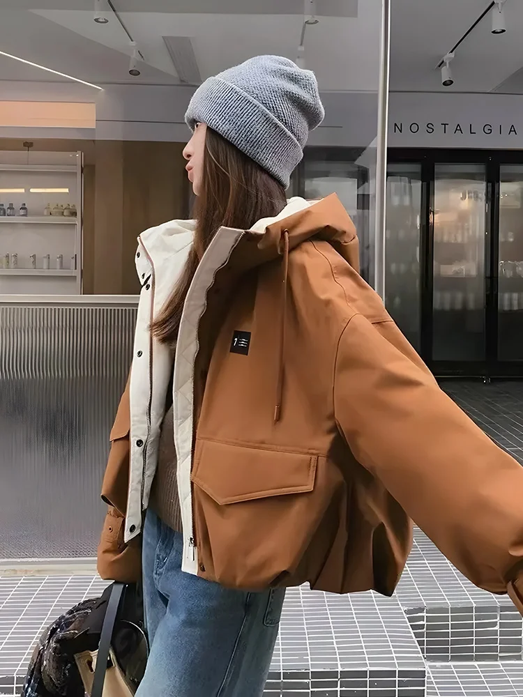 Korean Style Women's Thickened Casual Loose Cotton Jacket Autumn Winter New Style Mella Coffee Color Patchwork Hooded Coat
Korean Style Women's Thickened Casual Loose Cotton Jacket Autumn Winter New Style Mella Coffee Color Patchwork Hooded Coat