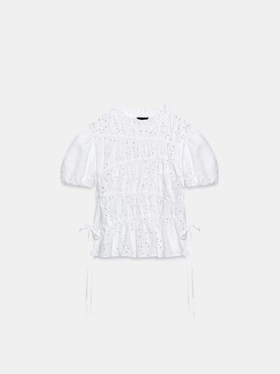 Women's Embroidered Hollow out Stand Collar Blouse Lace Trim Casual Style Slim Fit Bubble Sleeve Short Sleeve Top
Women's Embroidered Hollow out Stand Collar Blouse Lace Trim Casual Style Slim Fit Bubble Sleeve Short Sleeve Top