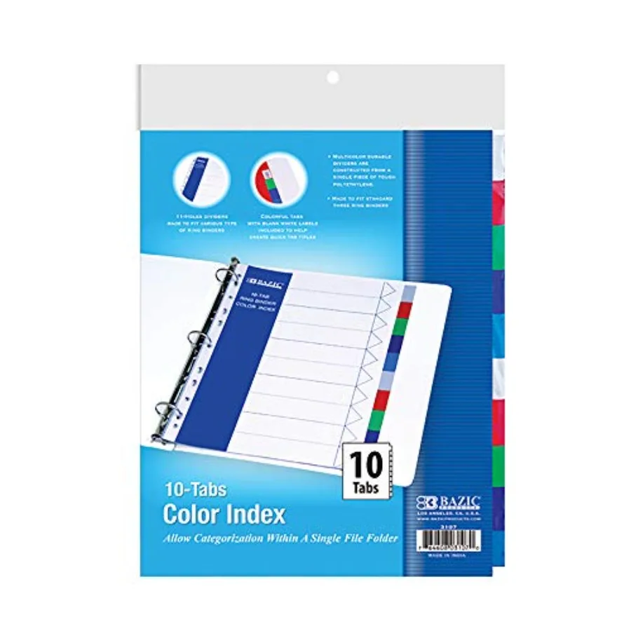 Dividers with 10-Color Tabs, for School Office Home
Dividers with 10-Color Tabs, for School Office Home