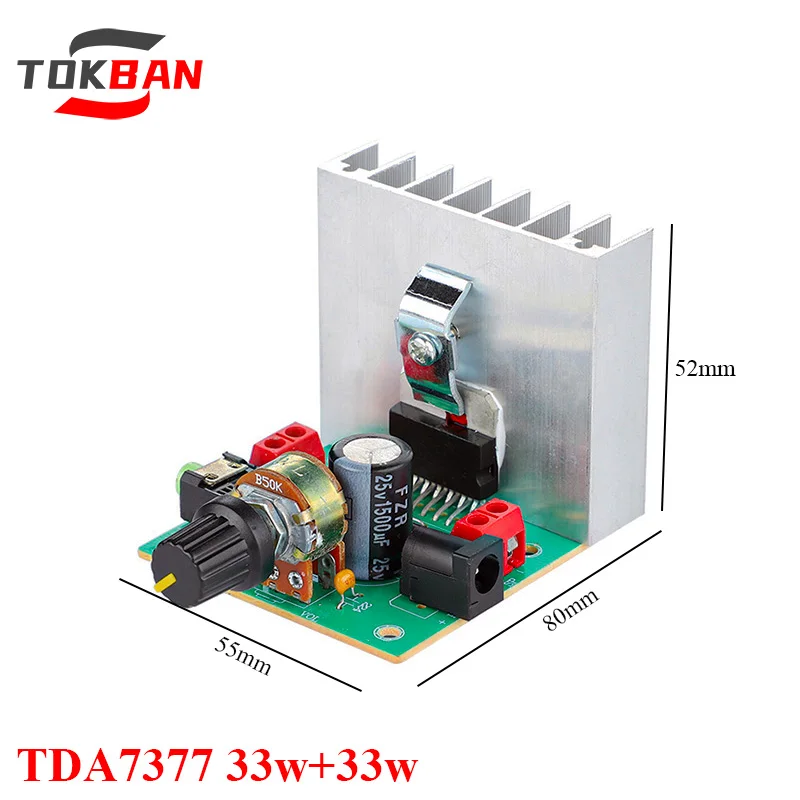 TOKBAN 33w*2 TDA7377 2-channel Power Amplifier Board DC12V 2A HIFI Amplifier Audio Board
TOKBAN 33w*2 TDA7377 2-channel Power Amplifier Board DC12V 2A HIFI Amplifier Audio Board