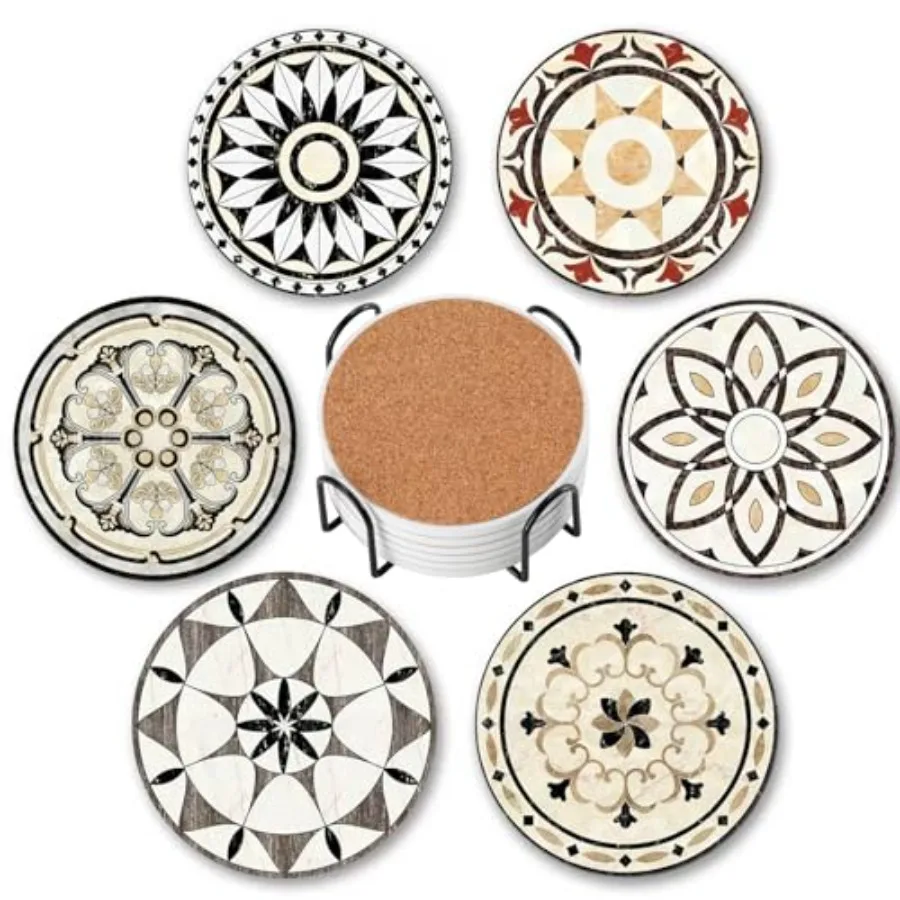 Drink Coasters Set of 6 with Holder, Ceramic Absorbent Coaster for Drinks, Boho Coasters with Cork Base for Tabletop Protection
Drink Coasters Set of 6 with Holder, Ceramic Absorbent Coaster for Drinks, Boho Coasters with Cork Base for Tabletop Protection