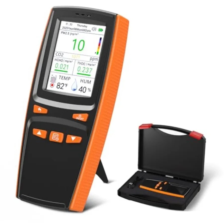 Air Quality Monitor Indoor Air Quality Tester for CO2 TVOC Formaldehyde PM1.0/2.5/10 Temp and Humidity with CO2 Alert Data Stor
Air Quality Monitor Indoor Air Quality Tester for CO2 TVOC Formaldehyde PM1.0/2.5/10 Temp and Humidity with CO2 Alert Data Stor