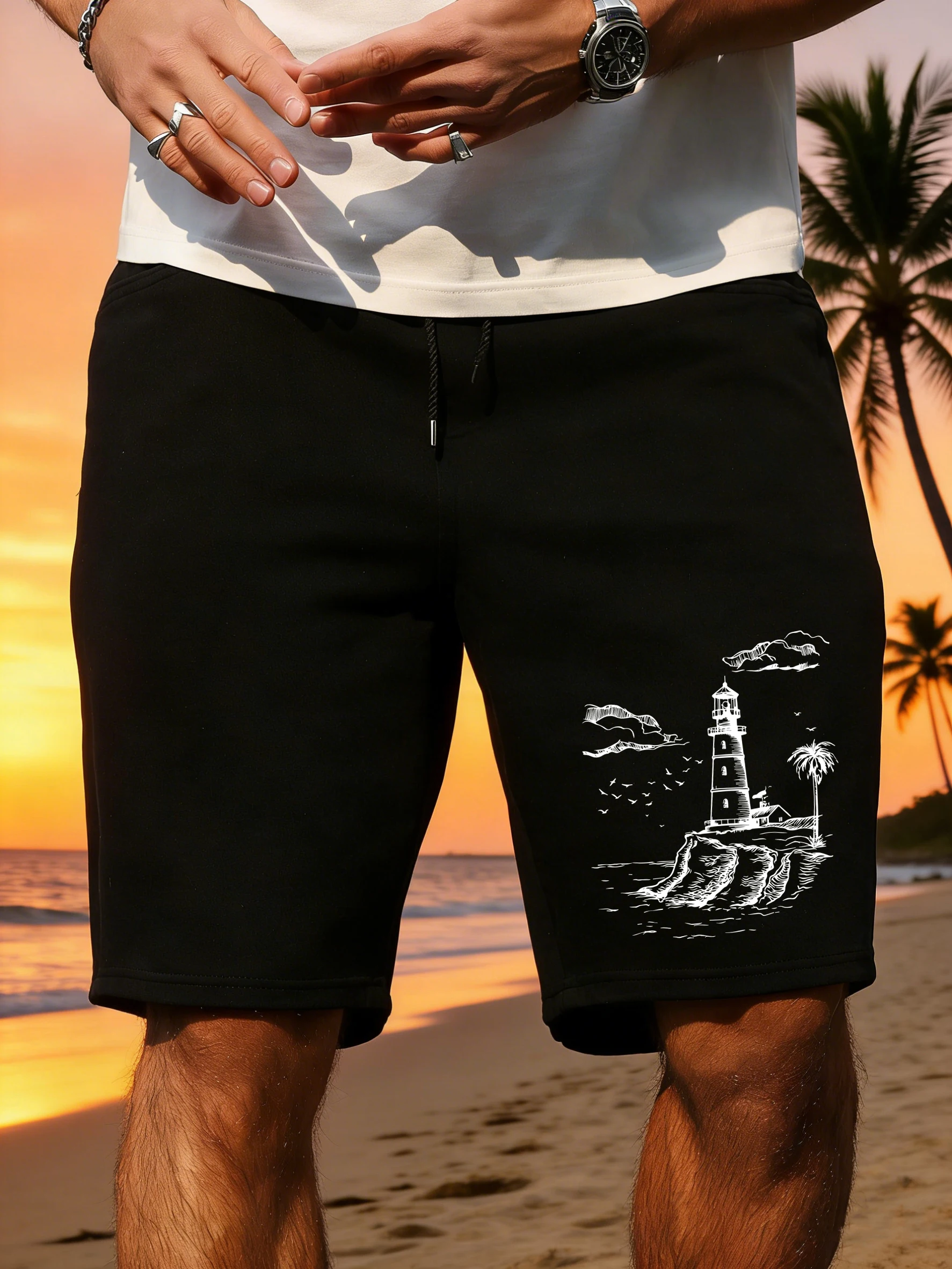 Seaside Lighthouse And Coconut Trees Print Men'S Shorts Elasticity Fashion Sportswear Wide Leg Clothing Pocket Summer Gym Pant
Seaside Lighthouse And Coconut Trees Print Men'S Shorts Elasticity Fashion Sportswear Wide Leg Clothing Pocket Summer Gym Pant