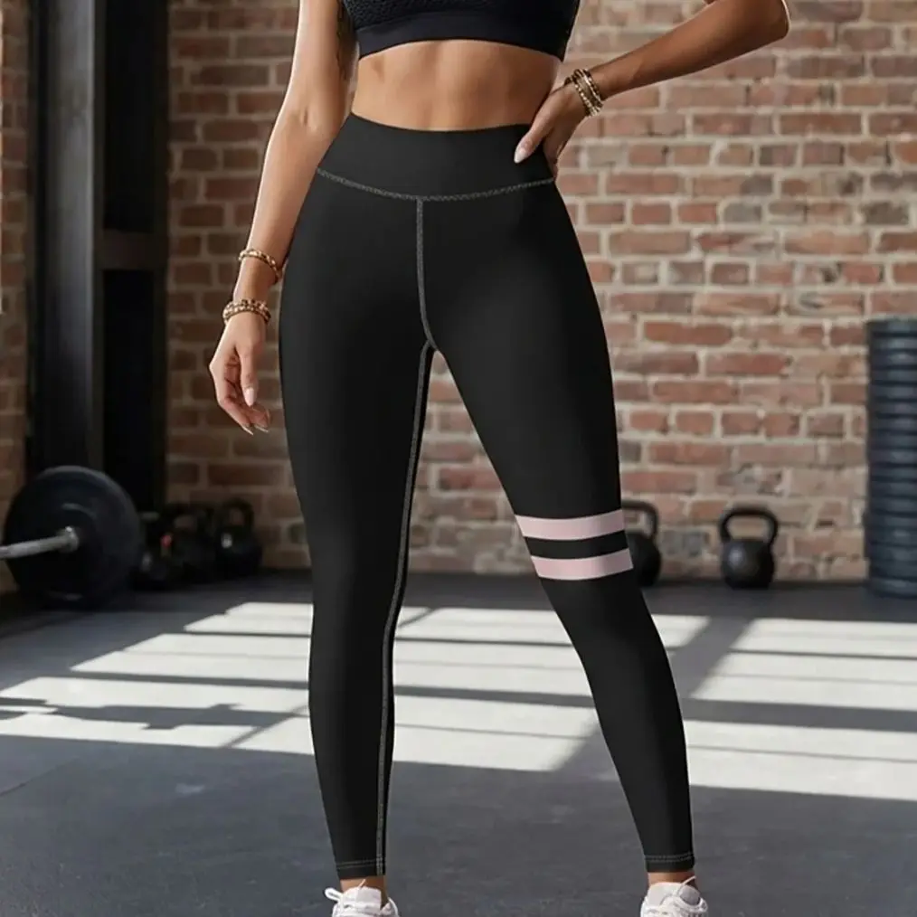 Black background+side seam powder black contrasting stripes print women's high waisted yoga pants, high stretch quick drying spo
Black background+side seam powder black contrasting stripes print women's high waisted yoga pants, high stretch quick drying spo