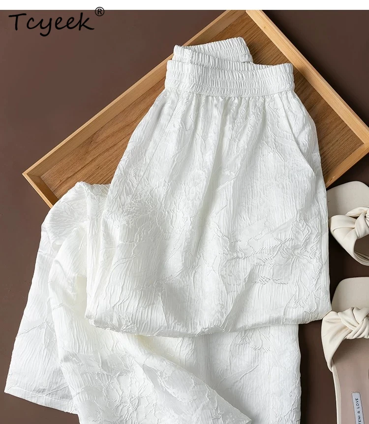 Tcyeek 30MM 32% Real Silk Wide Leg Pants for Woman Clothes Casual Elastic Waist Pants Spring Summer Trousers Streetwear Women
Tcyeek 30MM 32% Real Silk Wide Leg Pants for Woman Clothes Casual Elastic Waist Pants Spring Summer Trousers Streetwear Women