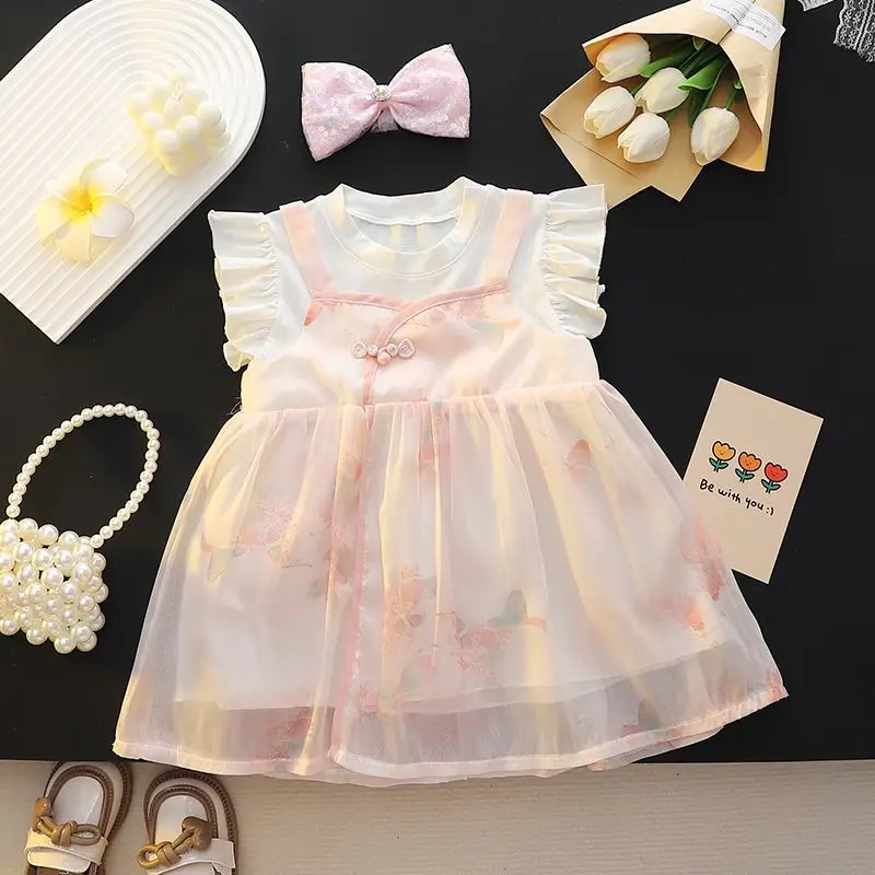Summer New Girls Crew Neck Pan Button Chinese Style Contrast Color Printed Spliced Short Sleeve Fashion Loose Casual Dress
Summer New Girls Crew Neck Pan Button Chinese Style Contrast Color Printed Spliced Short Sleeve Fashion Loose Casual Dress