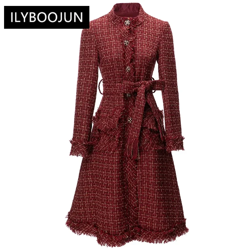 Fashion Autumn Plaid Tweed Coat Women Stand Collar Long Sleeve Crystal Single Breasted Vintage Lace-up Outerwear For Women 2023
Fashion Autumn Plaid Tweed Coat Women Stand Collar Long Sleeve Crystal Single Breasted Vintage Lace-up Outerwear For Women 2023