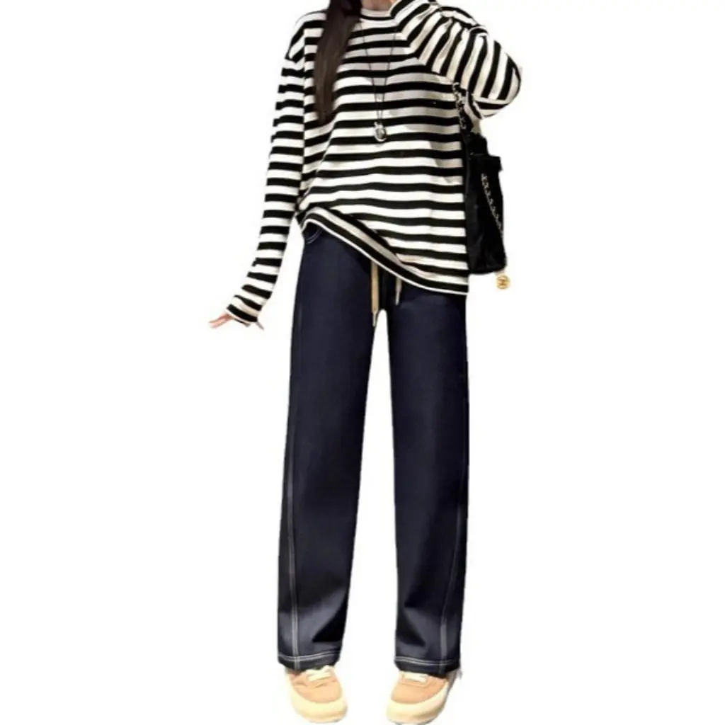 Women's Pear-Shaped Leg-Changing Denim Machete Pants Fleece-Lined Casual Straight Wide-Leg Loose Fit for Autumn Winter F112914
Women's Pear-Shaped Leg-Changing Denim Machete Pants Fleece-Lined Casual Straight Wide-Leg Loose Fit for Autumn Winter F112914