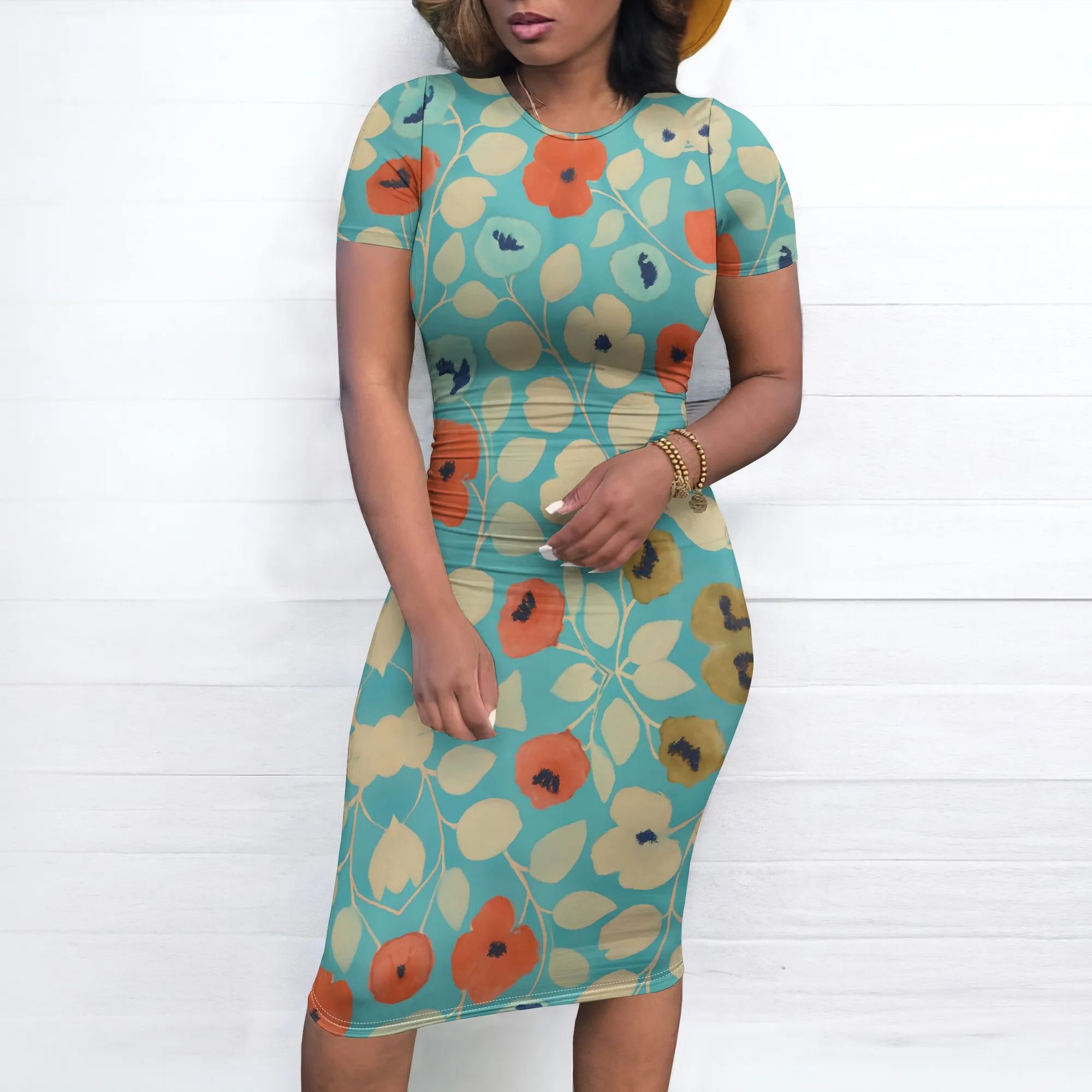 Retro Floral Bodycon Dress S-3XL Women's Summer Fit for Brunch, Picnic or Art Market in Orange Green Blue Print
Retro Floral Bodycon Dress S-3XL Women's Summer Fit for Brunch, Picnic or Art Market in Orange Green Blue Print