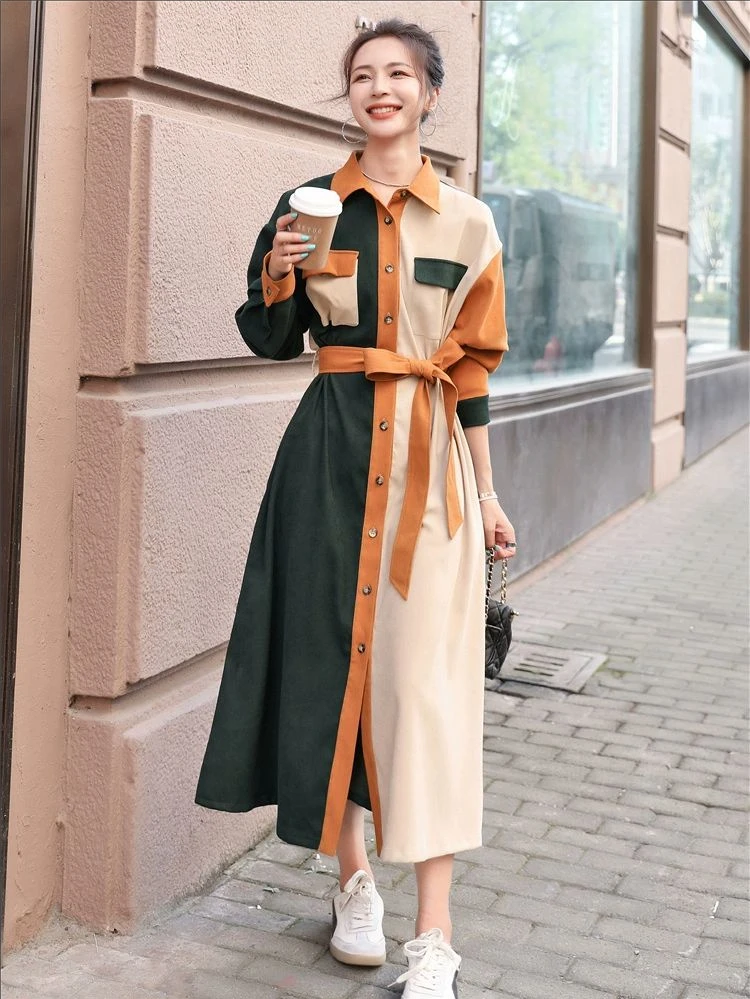 French Elegant Women Turn Down Collar Thick Knitting Sweater Dress New Autumn Winter Contrast Color Loose Elastic Midi Vestidos
French Elegant Women Turn Down Collar Thick Knitting Sweater Dress New Autumn Winter Contrast Color Loose Elastic Midi Vestidos