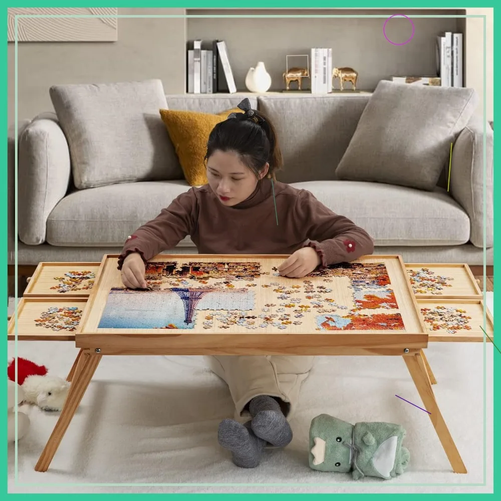 1500 Piece Wooden Jigsaw Puzzle Board with 4 Drawers, Folding Table with Protective Cover and Legs, 34x26.3 Inches
1500 Piece Wooden Jigsaw Puzzle Board with 4 Drawers, Folding Table with Protective Cover and Legs, 34x26.3 Inches