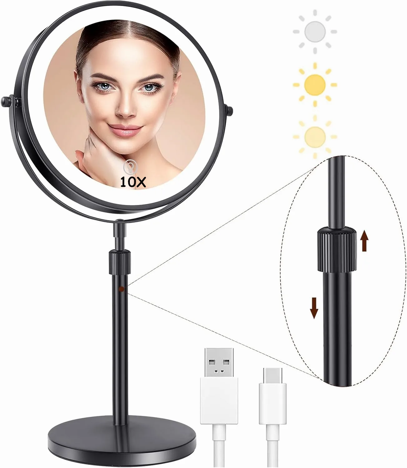 8-inch LED 3color Light with Adjustable Height Adjustable Lifting and Retractable Makeup Mirror Desktop Fill Light Makeup Mirror
8-inch LED 3color Light with Adjustable Height Adjustable Lifting and Retractable Makeup Mirror Desktop Fill Light Makeup Mirror