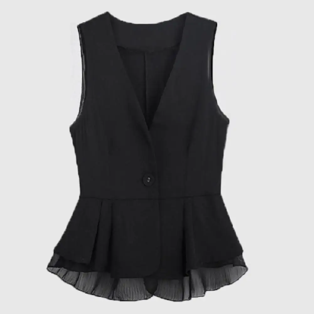 Button-up Women Vest Jacket Stylish Ruffle Mesh Vest Coat for Women Slim Fit Suit Waistcoat with Single Button Closure Solid
Button-up Women Vest Jacket Stylish Ruffle Mesh Vest Coat for Women Slim Fit Suit Waistcoat with Single Button Closure Solid