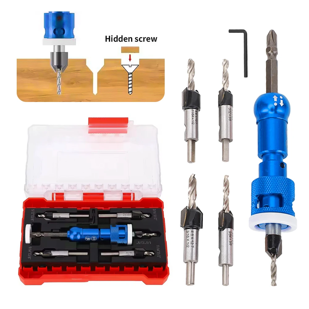 5Pcs Countersink Drill Bit Set with Auto Depth Stop & Pilot Drill, for Hidden Screw Installation in Woodworking
5Pcs Countersink Drill Bit Set with Auto Depth Stop & Pilot Drill, for Hidden Screw Installation in Woodworking