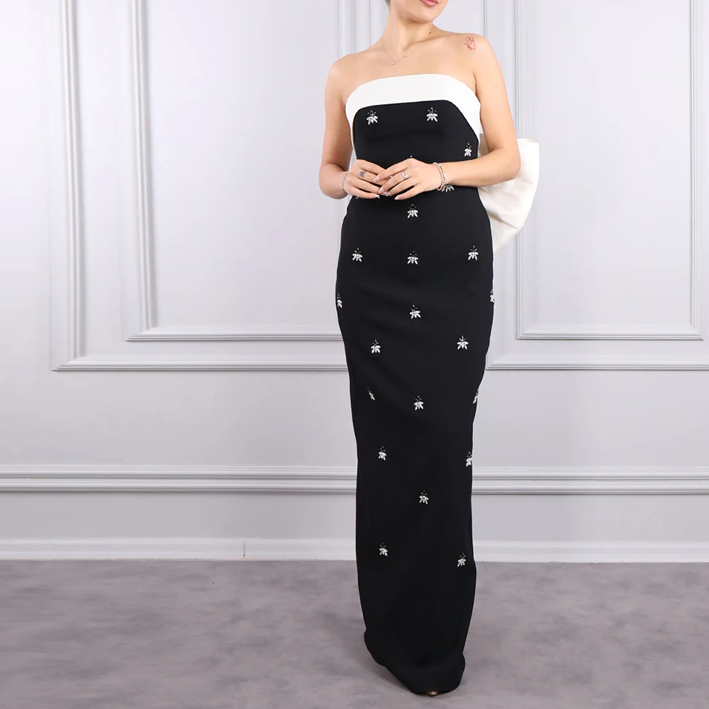 Customized Exquisite Bow Crystal Jersey Evening Dresses Modern Strapless Sleeveless Straight Floor Length Bespoke Occasion Gowns
Customized Exquisite Bow Crystal Jersey Evening Dresses Modern Strapless Sleeveless Straight Floor Length Bespoke Occasion Gowns