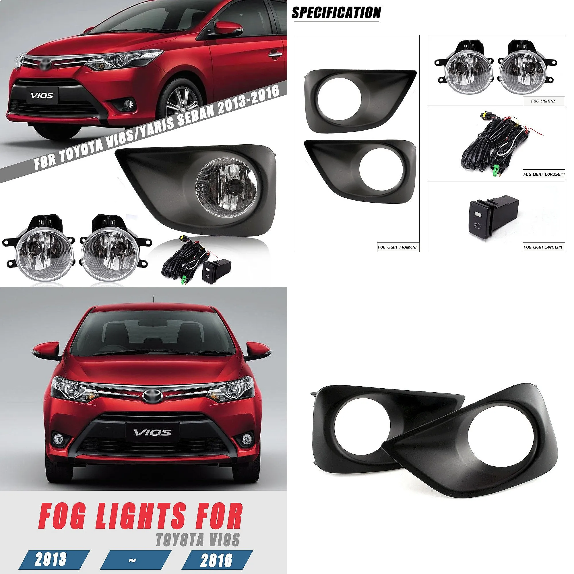 For Toyota Vios 2014-2016 Front Fog Light Assembly Bumper Lamp Set
For Toyota Vios 2014-2016 Front Fog Light Assembly Bumper Lamp Set
