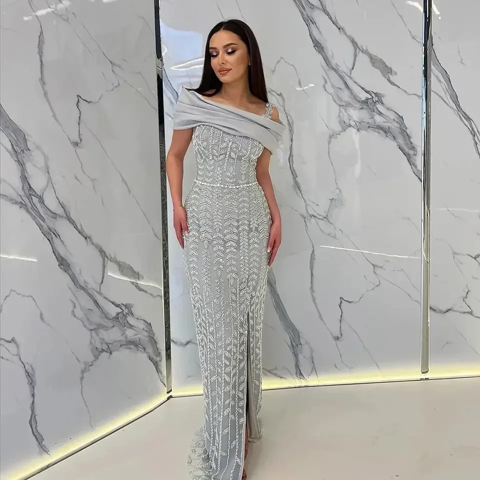 Luxury Dubai Off the Shoulder Evening Dress for Women Elegant Beads Slit Mermaid Formal Wedding Prom Dress Customized
Luxury Dubai Off the Shoulder Evening Dress for Women Elegant Beads Slit Mermaid Formal Wedding Prom Dress Customized