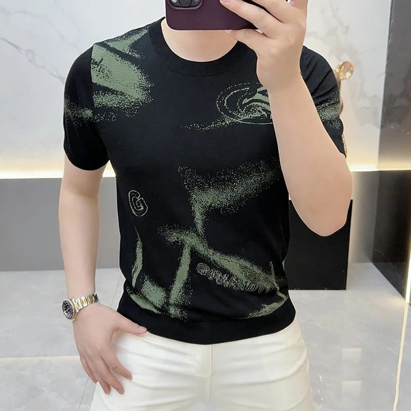 High Quality Ice Silk Knitted Short Sleeved T-shirt for Men Summer Round Neck Jacquard Casual T-shirts Social Streetwear Tee Top
High Quality Ice Silk Knitted Short Sleeved T-shirt for Men Summer Round Neck Jacquard Casual T-shirts Social Streetwear Tee Top